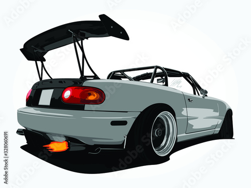 detailed body and rims of a flat colored car cartoon vector illustration