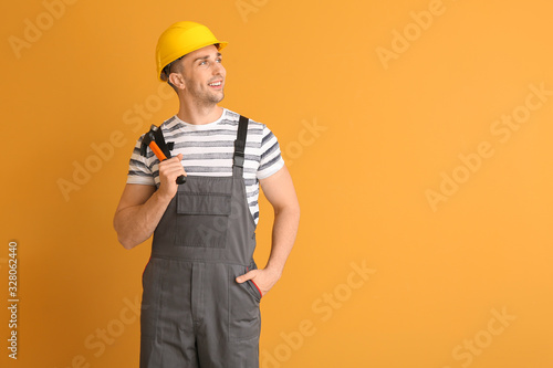 Handsome male worker on col...