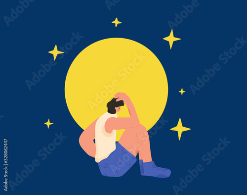 Mental disorder. Vector person with bad mood.