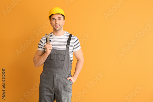 Handsome male worker on col...