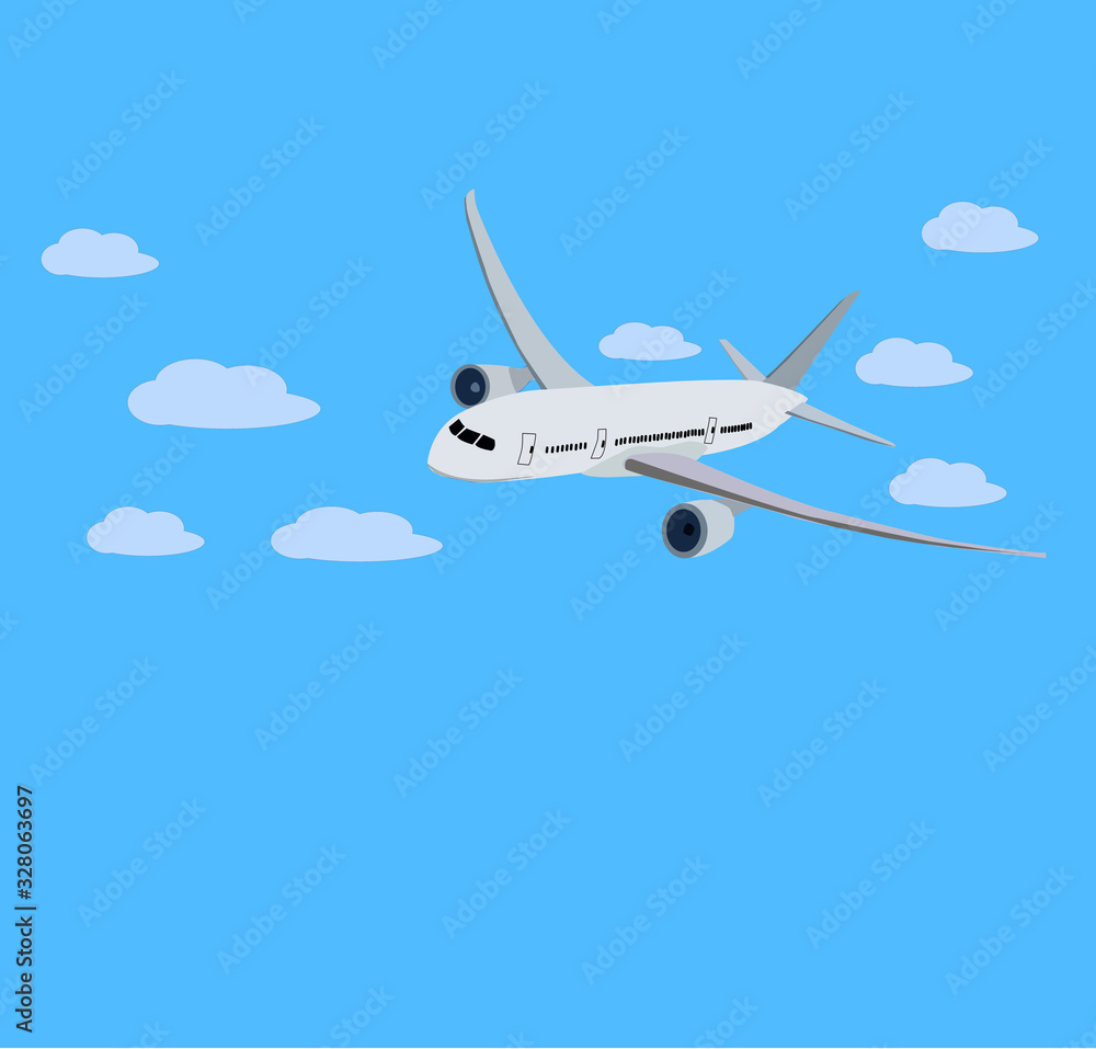 Airplane with clouds and blue sky Airplane with clouds and blue sky