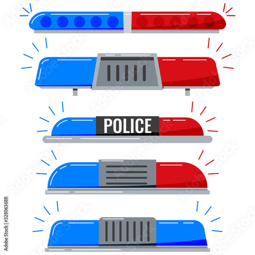 Police flashers siren vector icon set isolated on white background.