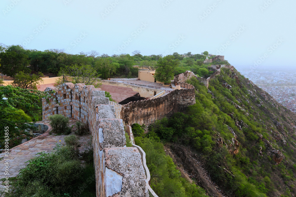 Nahargarh fort wall overlooking Jaipur, Rajasthan, India