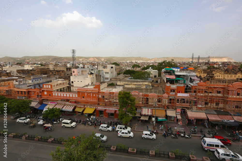 View of Jaipur city from Hawa Mahal, Jaipur, Rajasthan, India