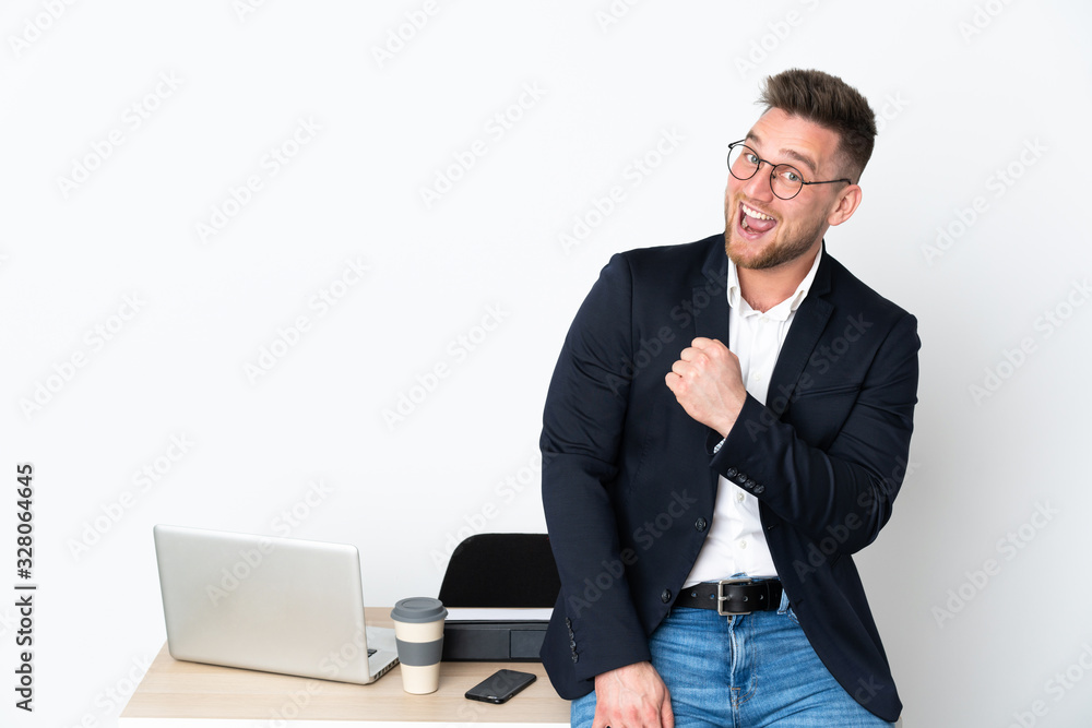 Russian man in a office isolated on white background celebrating a victory Russian man in a office isolated on white background celebrating a victory