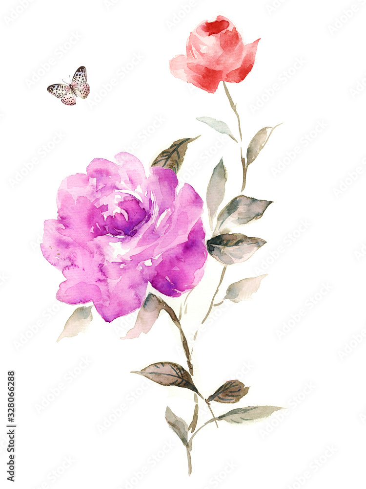 Fototapeta premium Flowers watercolor illustration.Manual composition.Big Set watercolor elements，Design for textile, wallpapers，Element for design,Greeting card