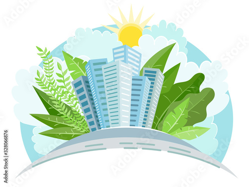 Industry sustainable development with environmental conservation background. Green city. photo