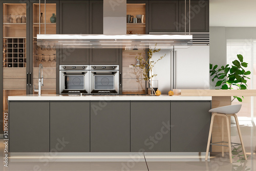 Modern kitchen interior. 3D Render