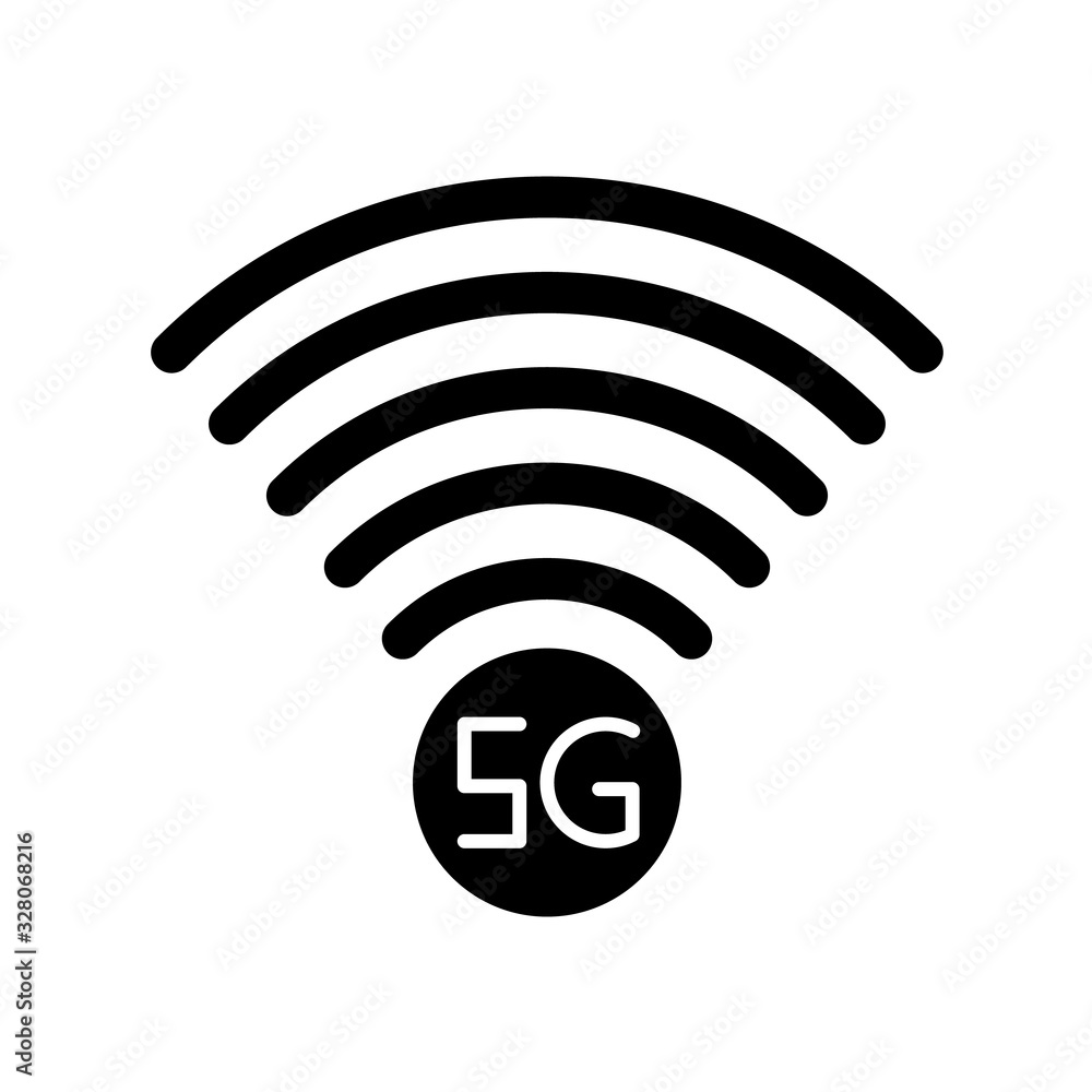 5G signal indicator black glyph icon. Internet connection quality. Mobile cellular network. Wireless technology. Silhouette symbol on white space. Vector isolated illustration 5G signal indicator black glyph icon. Internet connection quality. Mobile cellular network. Wireless technology. Silhouette symbol on white space. Vector isolated illustration