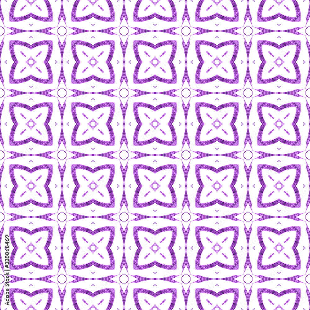 Hand drawn green mosaic seamless border. Purple 