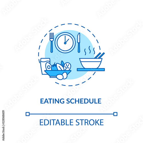 Eating schedule concept icon. Mindful eating, conscious food consumption idea thin line illustration. Nutrition plan, balanced diet. Vector isolated outline RGB color drawing. Editable stroke