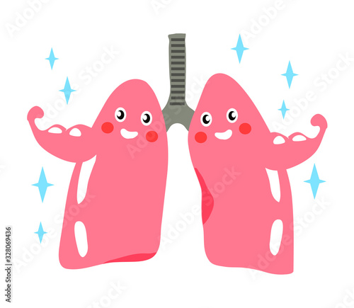 Strong human lungs on a white background. Cartoon. Vector illustration.