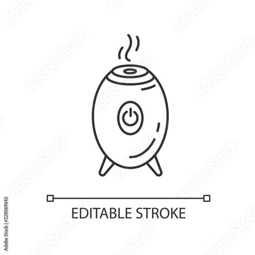 Air filter, steam humidifier pixel perfect linear icon. Water evaporation appliance, purifier. Thin line customizable illustration. Contour symbol. Vector isolated outline drawing. Editable stroke