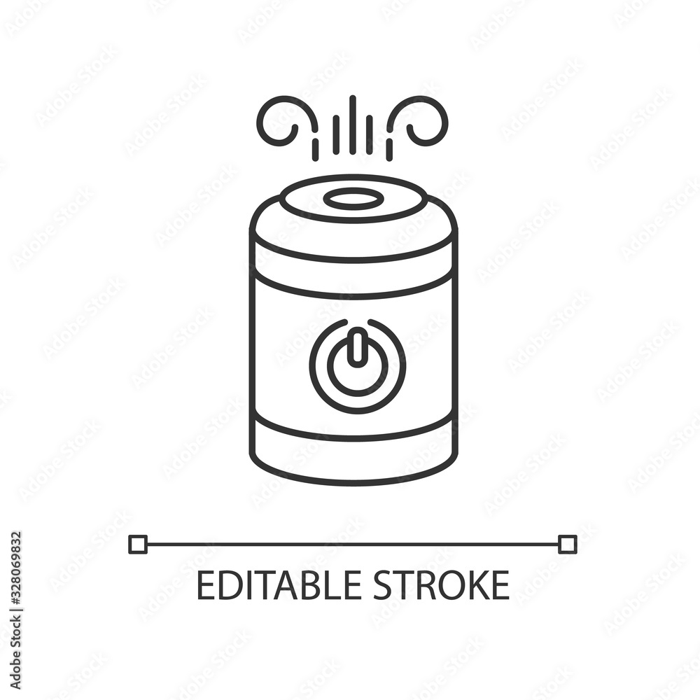 Air cleaner, steam humidifier pixel perfect linear icon. Ionizer, water vaporizer, air purifier. Thin line customizable illustration. Contour symbol. Vector isolated outline drawing. Editable stroke Air cleaner, steam humidifier pixel perfect linear icon. Ionizer, water vaporizer, air purifier. Thin line customizable illustration. Contour symbol. Vector isolated outline drawing. Editable stroke