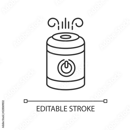 Air cleaner, steam humidifier pixel perfect linear icon. Ionizer, water vaporizer, air purifier. Thin line customizable illustration. Contour symbol. Vector isolated outline drawing. Editable stroke