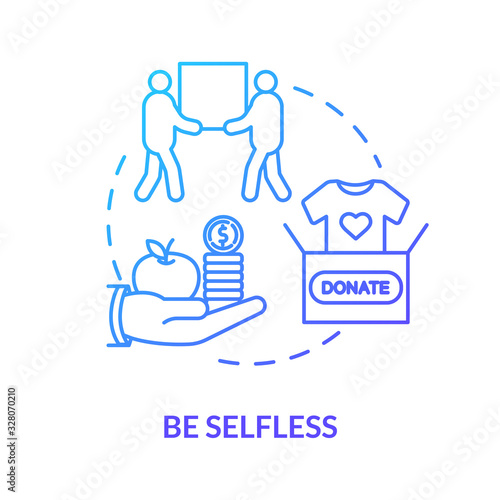 Be selfless concept icon. Clothes donation, social help and people support. Charity organization and volunteer services idea thin line illustration. Vector isolated outline RGB color drawing