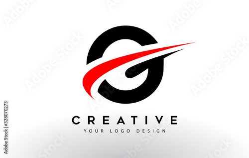 Black And Red Creative G Letter Logo Design with Swoosh Icon Vector.