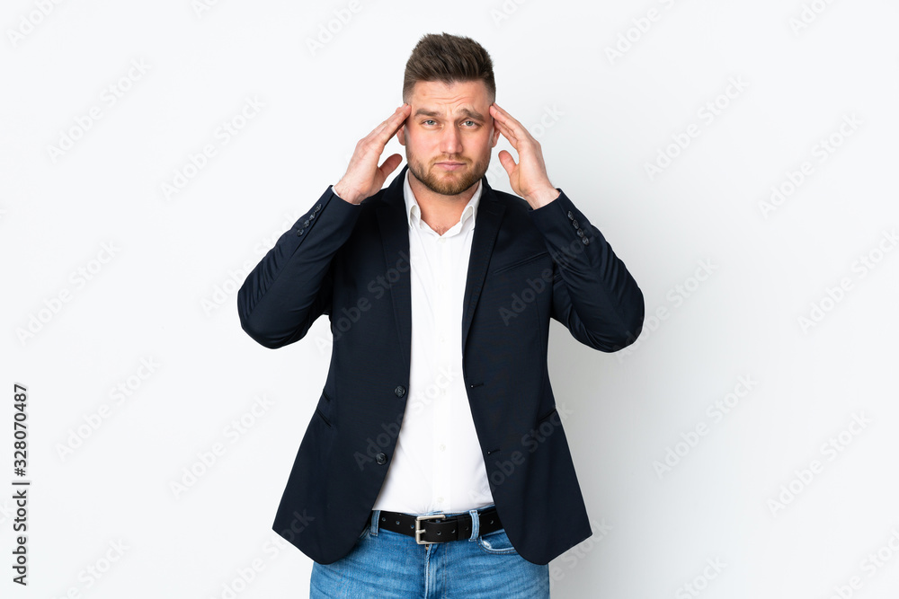 Young Russian business man isolated on white background unhappy and frustrated with something. Negative facial expression Young Russian business man isolated on white background unhappy and frustrated with something. Negative facial expression