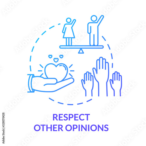 Respect other opinions concept icon. Understand and accept friends. Social relationship skill. Being respectful idea thin line illustration. Vector isolated outline RGB color drawing
