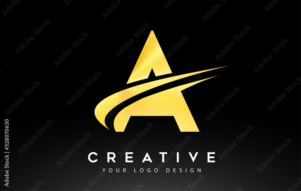 Creative A Letter Logo Design with Swoosh Icon Vector.