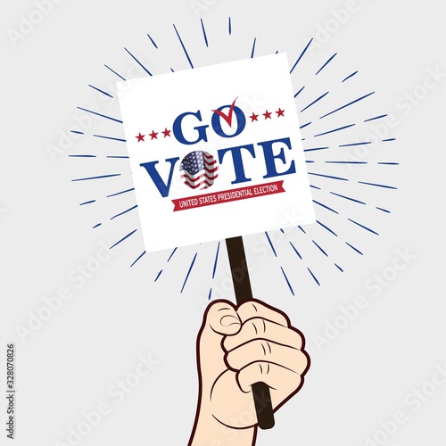  Hand with banner. 2020 United States of  Presidential Election banner.Go Vote. Patriotic illustration