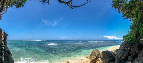 Bali, Indonesia - 28 April 2019 : Green Bowl Beach sea view.
