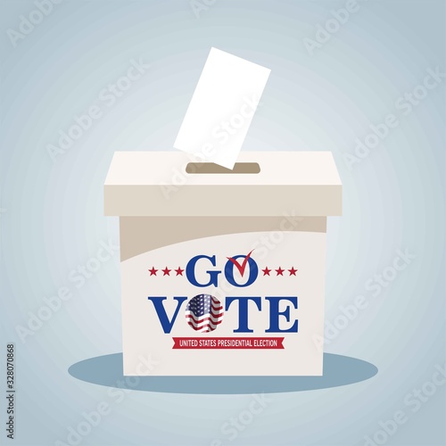 Vote box with checklist. 2020 United States of  Presidential Election banner.Go Vote. Patriotic illustration