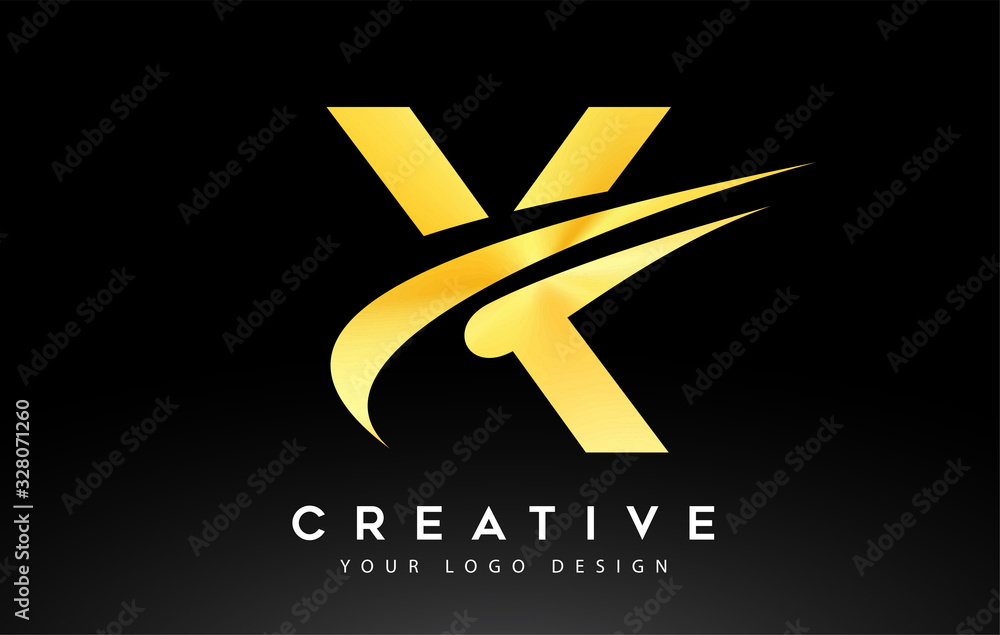 Creative X Letter Logo Design with Swoosh Icon Vector.