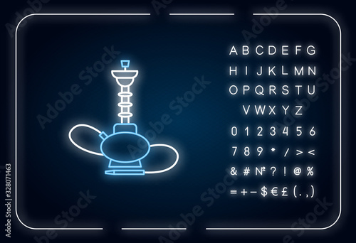 Hookah neon light icon. Sheesha house. Glass sphere base. Popular nargile lounge. Smoking area. Outer glowing effect. Sign with alphabet, numbers and symbols. Vector isolated RGB color illustration