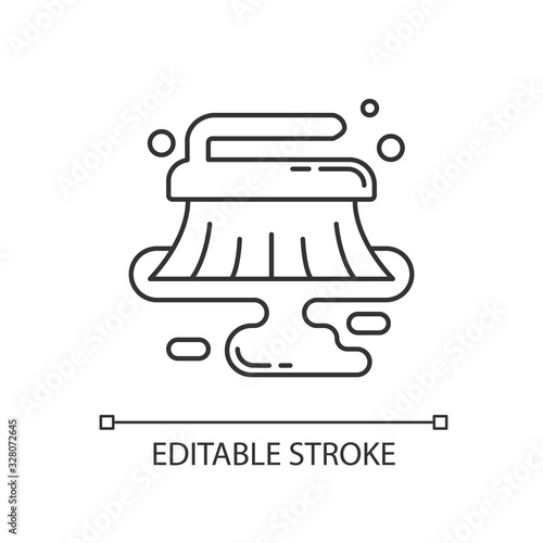 Wet cleaning pixel perfect linear icon. Professional cleanup service, floor cleaning. Thin line customizable illustration. Contour symbol. Vector isolated outline drawing. Editable stroke