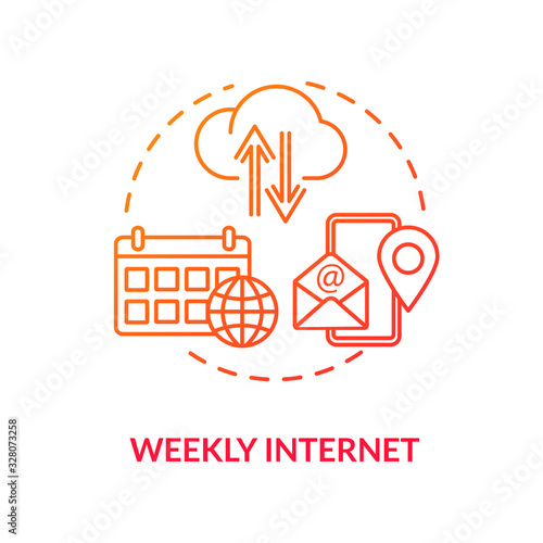 Weekly internet red concept icon. Smartphone service. Wireless connection. Network coverage. App for mobile phone. Roaming idea thin line illustration. Vector isolated outline RGB color drawing