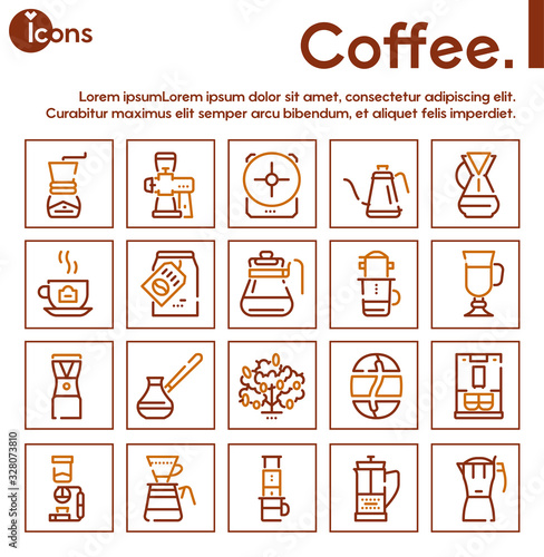 Third wave alternative coffee color icon set. Editable stroke.