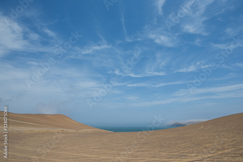 Paracas national park. Peru. Ocean and desert. Sand dunes. Coast