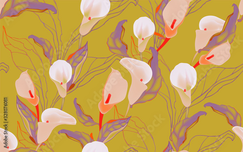 Vector illustration with large inflorescences of plants.