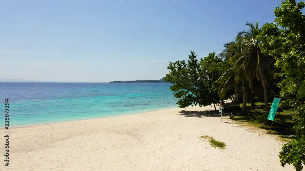 White sand beach and trees. Himokilan Island, Leyte Island, Philippines. Palm trees on the perfect tropical white sand beach. Tropical island with a white sandy beach, top view. White sand beach and trees. Himokilan Island, Leyte Island, Philippines. Palm trees on the perfect tropical white sand beach. Tropical island with a white sandy beach, top view.