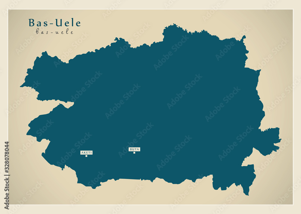 Modern Map - Bas-Uele province map of DR Congo