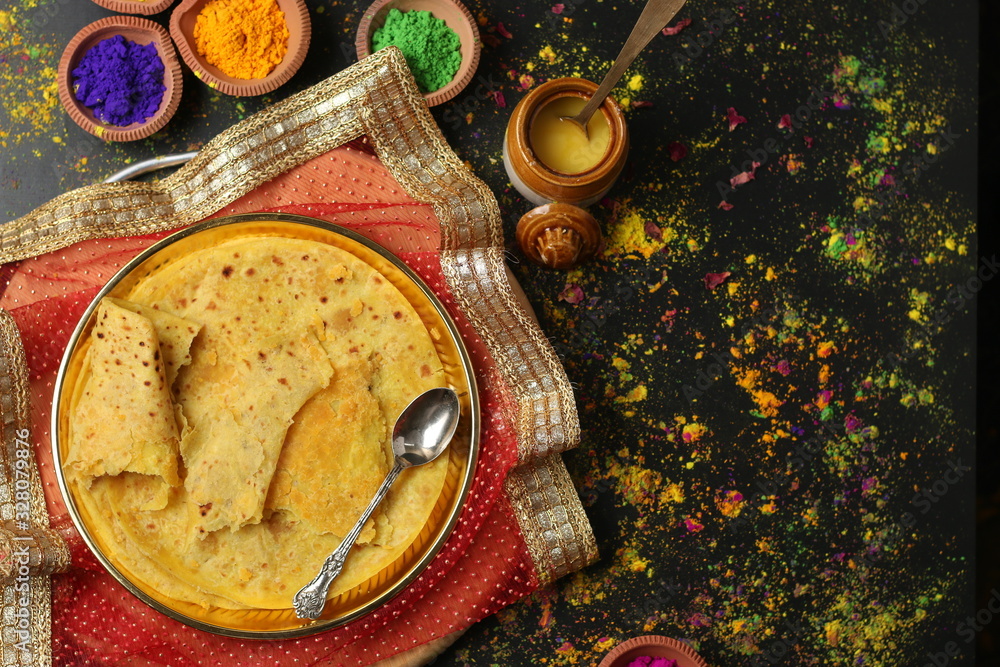 PopuIndian sweet bread known as Puran poli (Gram floor and jaggery ...