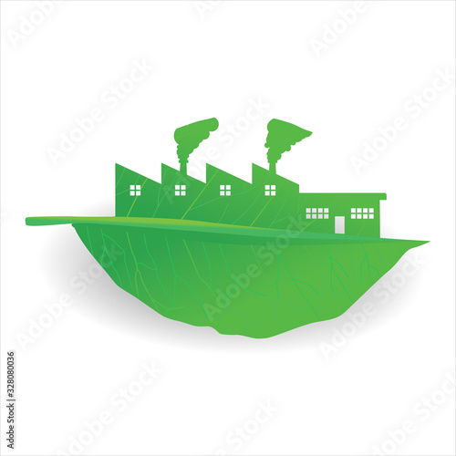 green manufacturing eco frinedly production concept abstract green leaf forming production plant clean simple design vector illustration