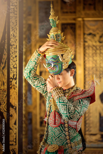 Art culture Thailand Dancing in masked khon in literature ramayana,thailand culture Khon,Vintage stlye,Thailand .