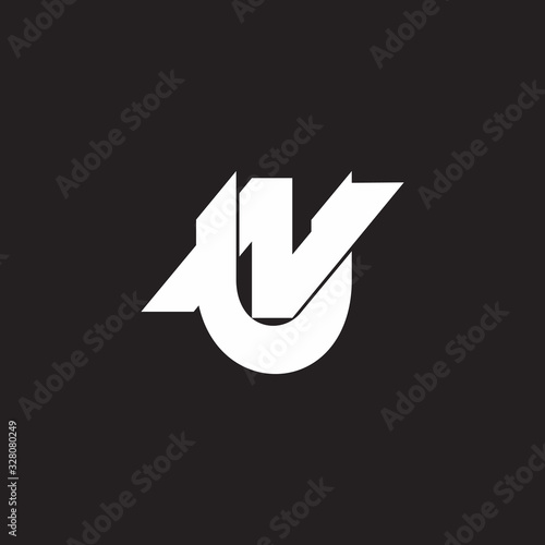 letter nu simple linked flat 3d overlapping logo vector