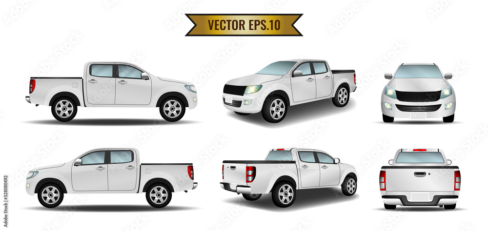 Set cars white realistic isolate on the background. Ready to apply to your design. Vector illustration. - obrazy, fototapety, plakaty 