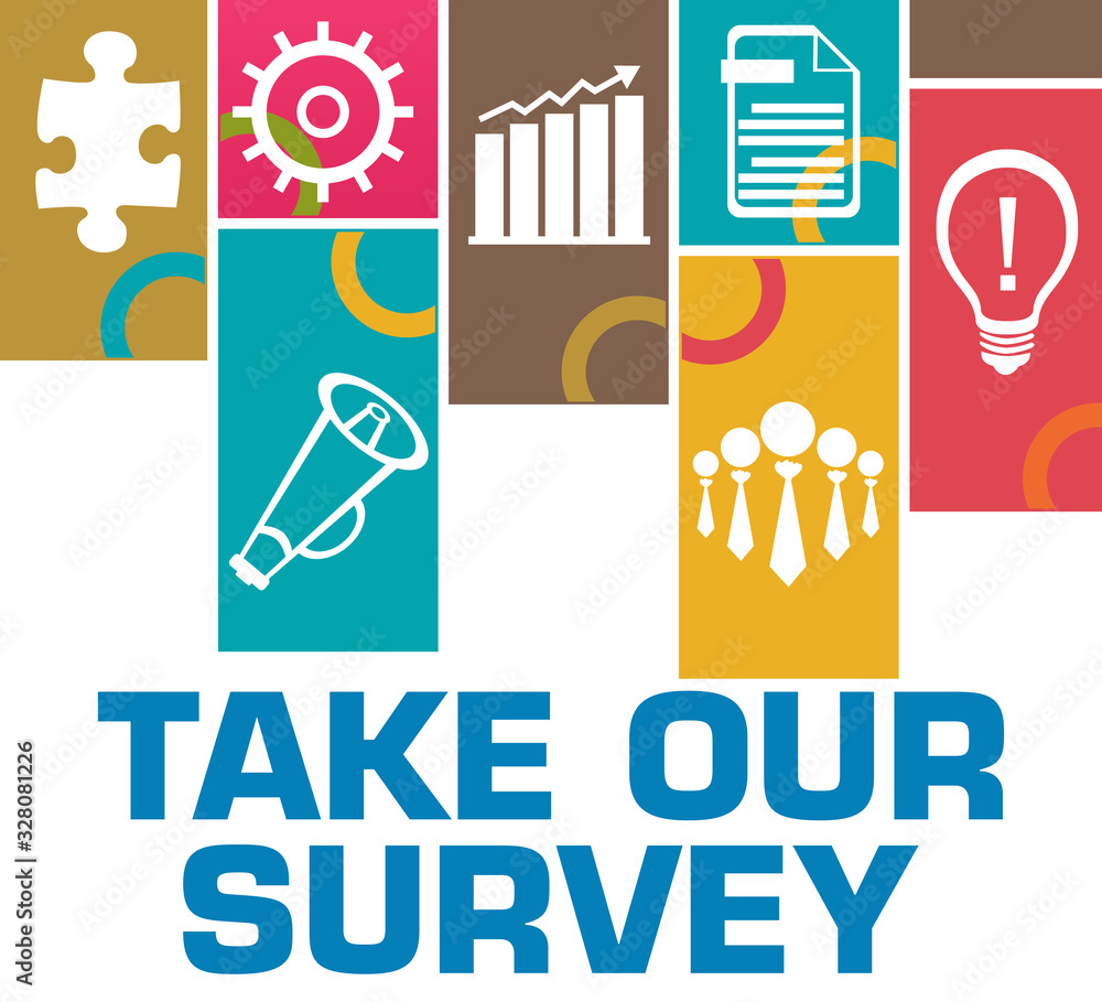 Take Our Survey Colorful Rings Boxes Business Symbols 