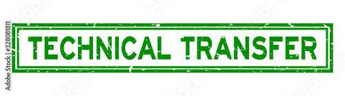 Grunge green technical transfer word rubber seal stamp on white background