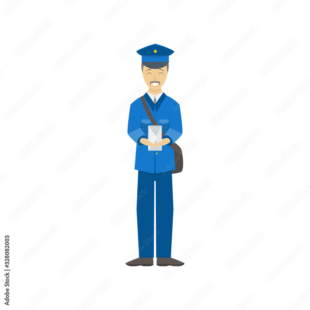 Cartoon Color Postman Male Character Person. Vector