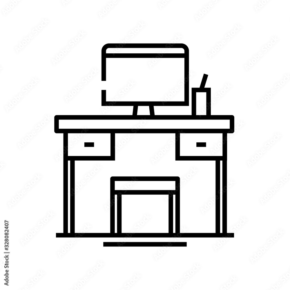 Work table line icon, concept sign, outline vector illustration, linear symbol. Work table line icon, concept sign, outline vector illustration, linear symbol.