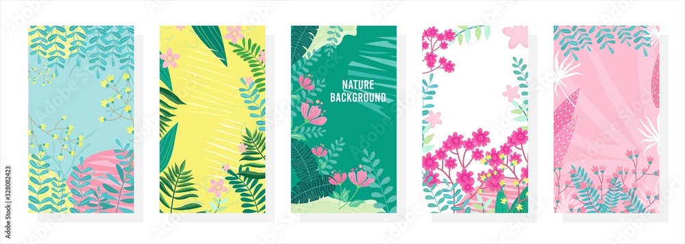 Fototapeta Vector set floral background, Nature background, banner, cover, templates, posters.