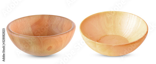 Wooden bowl isolated on white background