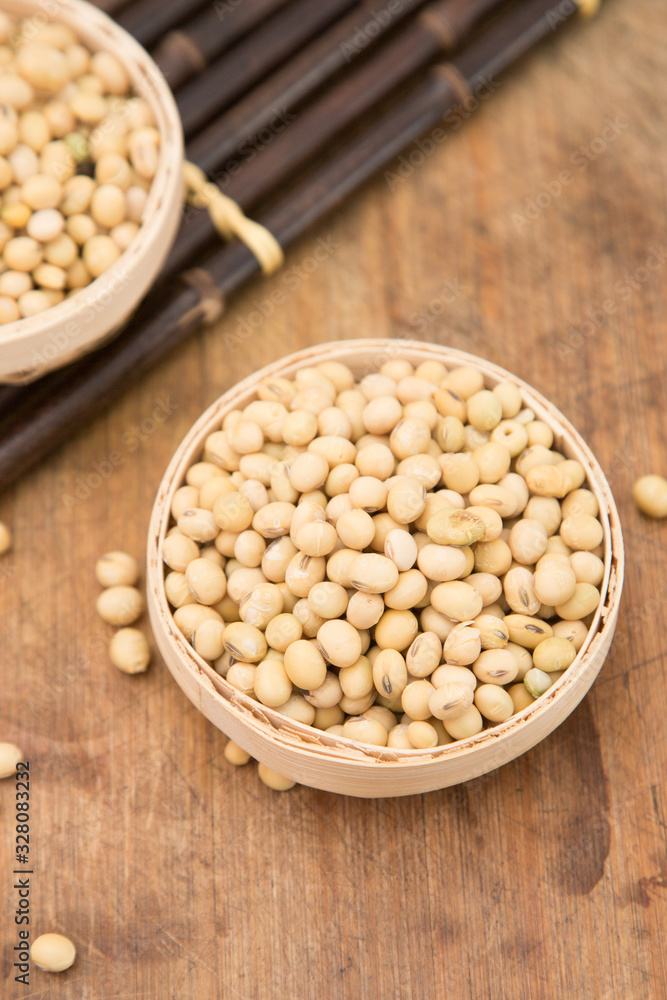 A pile of soybeans in a bamboo basket A pile of soybeans in a bamboo basket