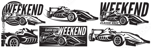 Vector monochrome set of sports racing cars.