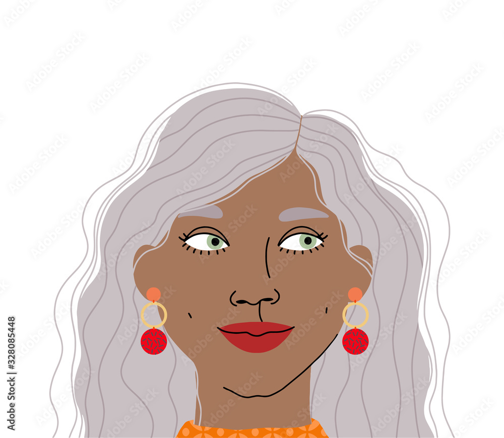 Portrait of a beautiful woman. Girl face illustration isolated on white background. Female character flat illustration.